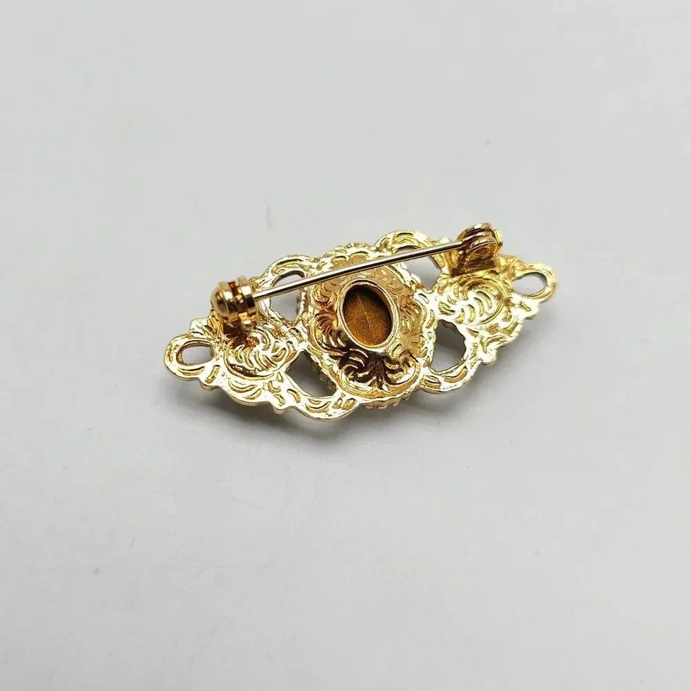 Vintage 1928 Collection Gold Tone Clear Rhinestone Brooch Pin Victorian Revival